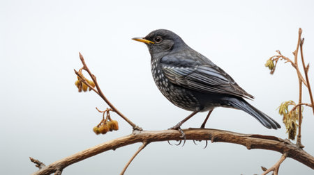 Blackbird (Turdus merula) perched on a branchの素材