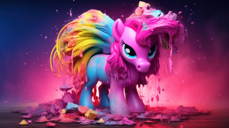 3d rendering of a fantasy unicorn with rainbow mane and tailの素材
