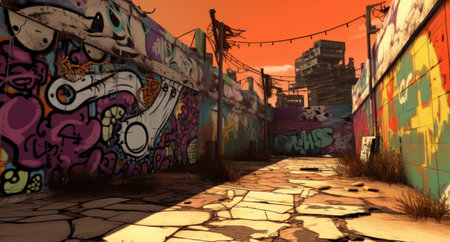 Graffiti on the wall at sunset in Essaouira, Moroccoの素材