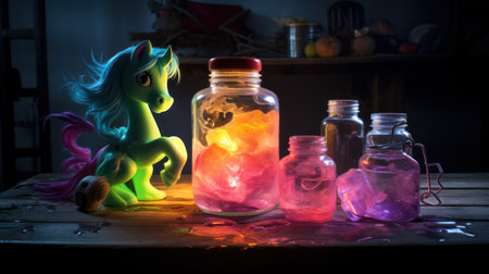 Fantasy magic potion in a glass jar. Fairy tale concept.の素材