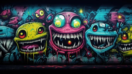 Graffiti on the wall. Urban art concept. 3D illustration.の素材