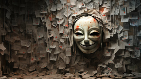 Scary mask in a cemetery, 3d render. Halloween conceptの素材