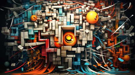 3D rendering of abstract technology background with lots of geometric shapes.の素材