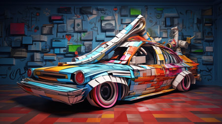Futuristic car in the garage. 3D illustration. Computer generated image.の素材
