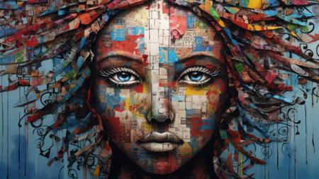 Jesus Christ face painted with colorful pieces of puzzle. 3D renderingの素材