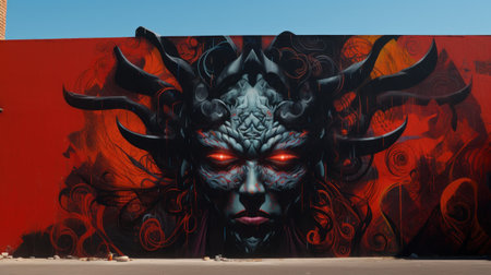 Mural art at Bushwick Gardens in Brooklyn. Bushwick Gardens is a public park in Brooklyn, New York Cityの素材