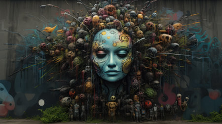 Graffiti on the wall of an abandoned building. Conceptual image.の素材