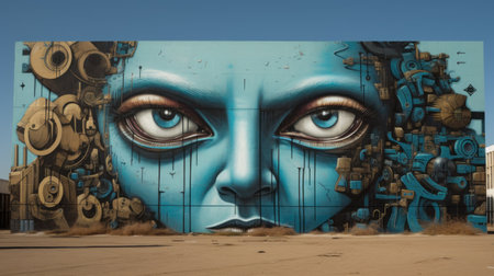 Graffiti of a woman's face in the desert, 3d renderの素材