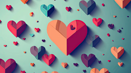 Valentine's Day background with paper hearts. Vector illustration.の素材