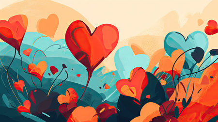 Valentines day background with hearts and flowers. Vector illustration.の素材