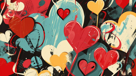 Valentine's Day background with hearts and graffiti. Vector illustration.の素材