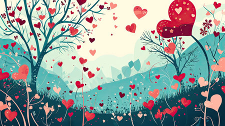 Valentine's day background with hearts and trees. Vector illustration.の素材