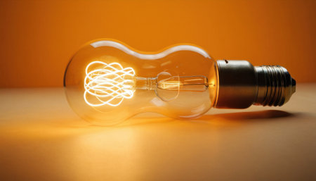 light bulb on orange background, concept of new ideas and creativity.の素材