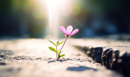 Little pink flower on the ground with sunlight and bokeh backgroundの素材