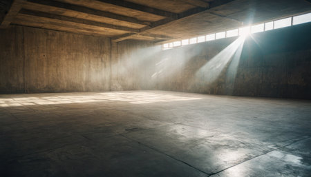 Empty room with light beam and concrete floor. Modern interior design.の素材