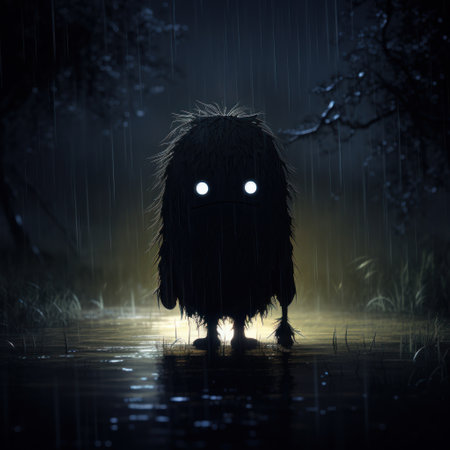 Scary little monster in the rain. Halloween concept. 3D Renderingの素材