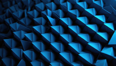 Abstract 3d rendering of chaotic blue pyramids. Geometric background.の素材