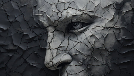 Close-up portrait of a woman with a cracked face. 3d renderingの素材