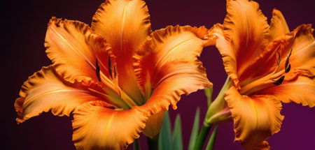 Beautiful orange lily flowers on a dark background close-upの素材