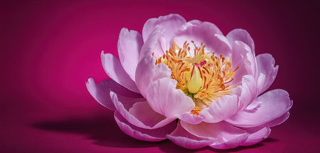 Pink peony flower on a pink background with copy space for textの素材
