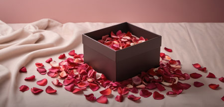 Rose petals in a gift box on the bed. Valentine's Dayの素材