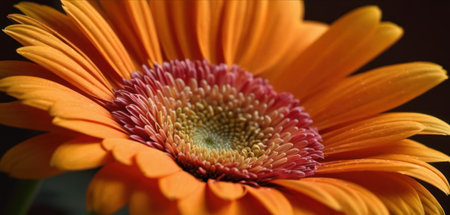 Orange gerbera flower on a dark background. Close-up.の素材