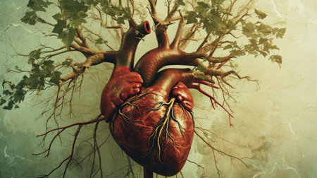 Human heart on the background of the tree. The concept of health.の素材