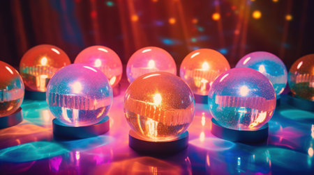 Colorful incandescent light bulbs on the stage. Selective focusの素材