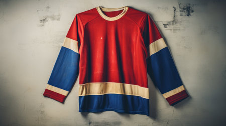 Hockey jersey on the wall background.Vintage color style.の素材