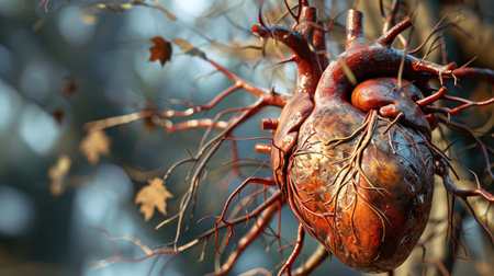 Human heart in the forest, close-up. Conceptual imageの素材