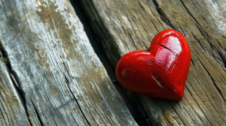 Red heart on old wooden background, valentine's day conceptの素材