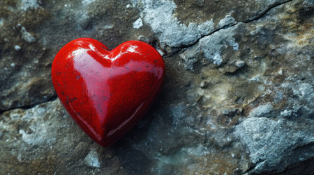 Red heart on stone background. Valentines day concept. Copy space.の素材