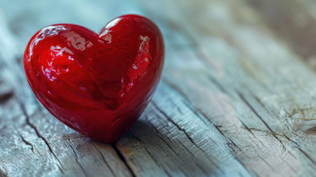 Red heart on a wooden background, valentine's day conceptの素材