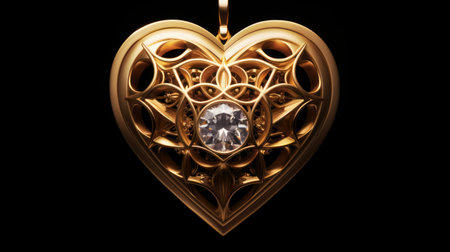 Luxury gold heart on a black background. 3d renderingの素材