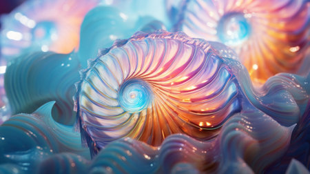 Macro shot of abstract multicolored spiral fractal, computer generated imagesの素材