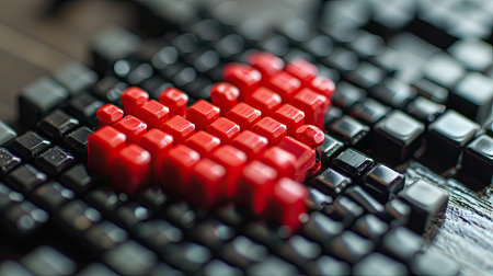 Close-up of red cubes on black computer keyboard. The concept of solving the problem.の素材