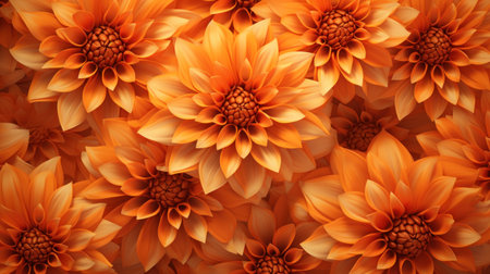 Orange dahlia flowers. Floral background. Top view.の素材