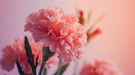 Pink carnation flower bouquet on pastel background, selective focusの素材