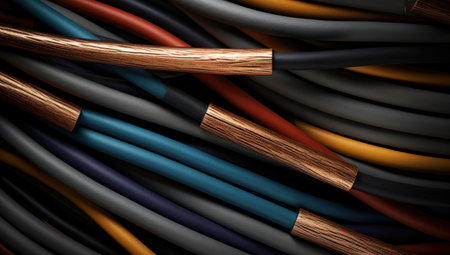 Close-up of electrical cable with copper wire. 3D renderingの素材