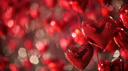 Valentine's day background with red hearts on bokeh backgroundの素材