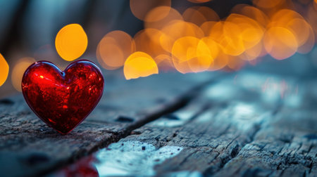 Valentines day background with red heart and bokeh lightsの素材
