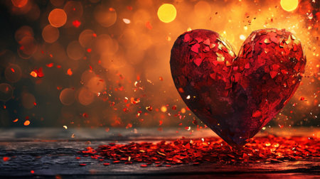 Valentines day background with red heart on bokeh backgroundの素材