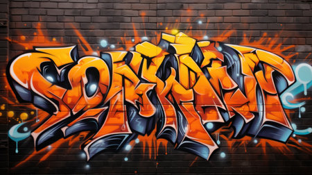 Graffiti on a brick wall, urban street art concept, urban cultureの素材
