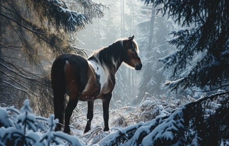 Horse in the winter forest. Beautiful horse in winter forest.の素材