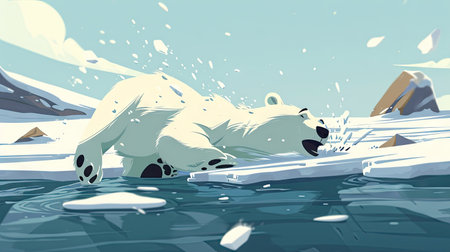 Polar bear on the ice in the Arctic. Vector illustration.の素材