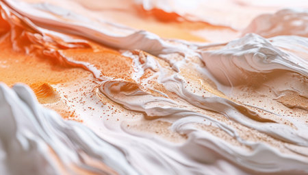 close up of white and orange paint on orange background, abstract backgroundの素材