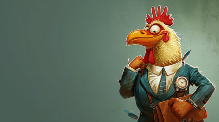 Businessman with a red rooster on his shoulder. 3d renderingの素材