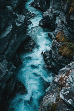 Mountain river flowing through the rocks. Mountain river in the mountains.の素材