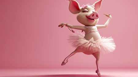 Cute piglet in a pink tutu and ballet shoes dancingの素材