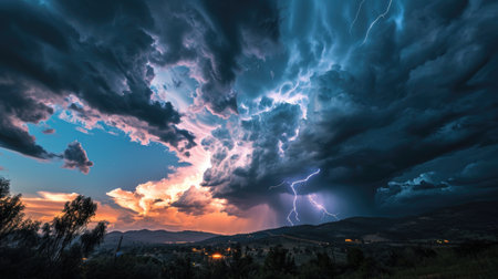 Thunderstorm over the town of Tarragona, Catalonia, Spainの素材